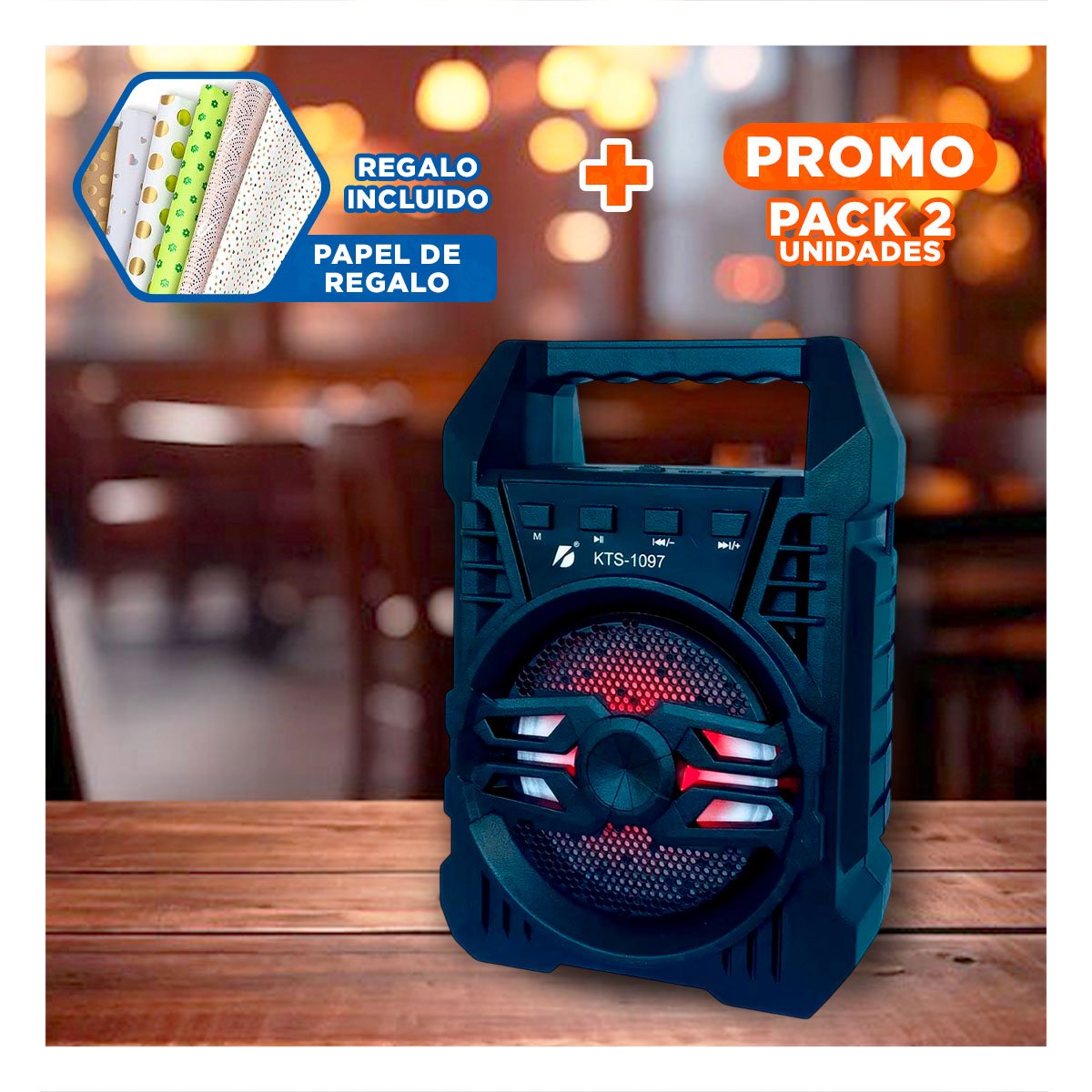 PACK2 BOCINA PORTATIL CON 4 PULGADAS COLOR NEGRO PARA KARAOKE Y+PAPEL REGALO - 1
