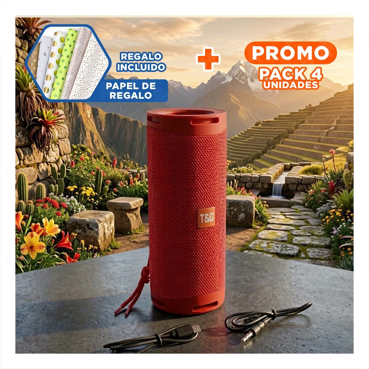 PACK4 ALTAVOZ PROFESIONAL COLOR ROJO CON SONIDO POTENTE Y ALTA FIDELIDAD Y+PAPEL REGALO - 1