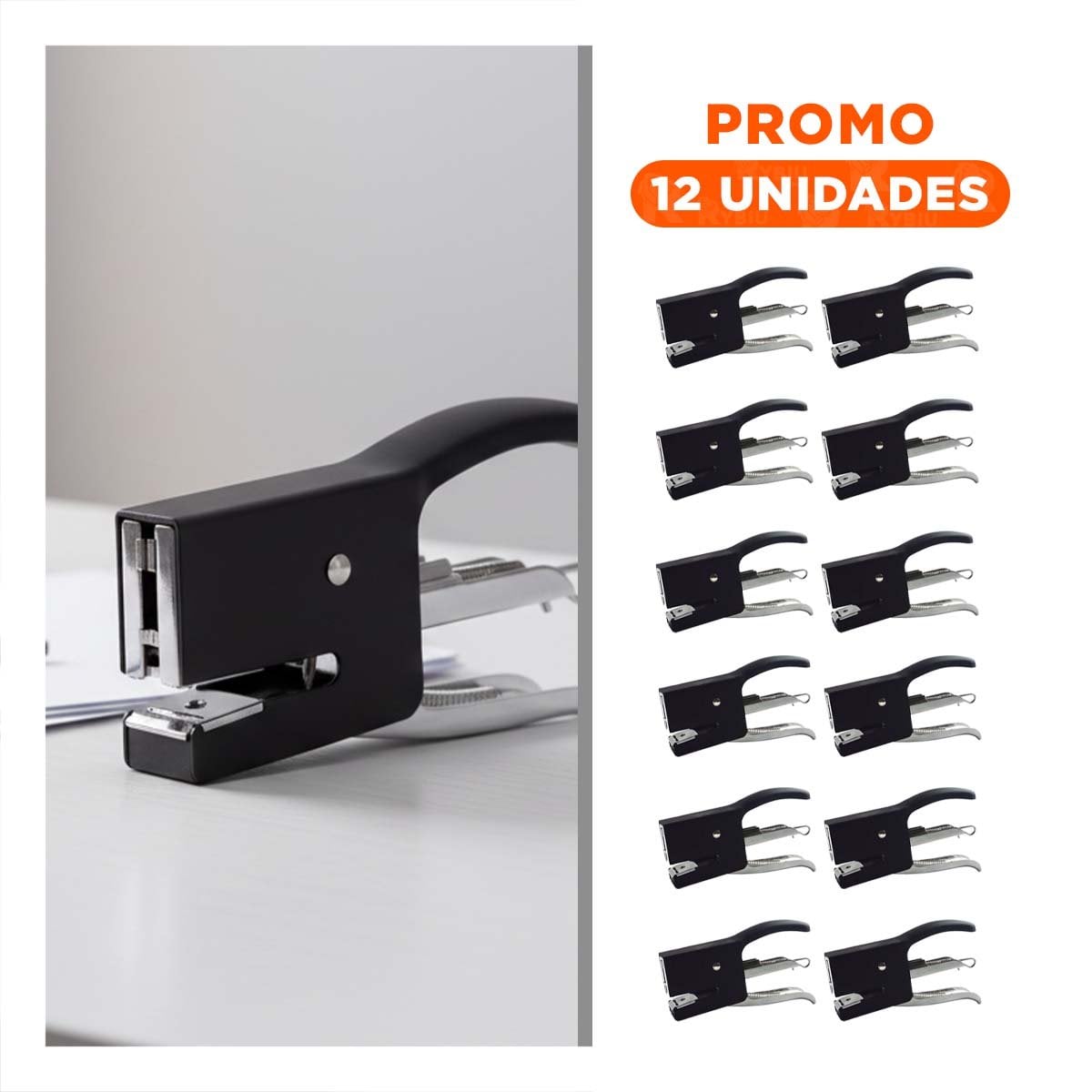 PACK12 MANUAL MINI TIPO ALICATE NEGRO PARA 15 HOJAS OFICINA Y+REGALO STICKER - 1