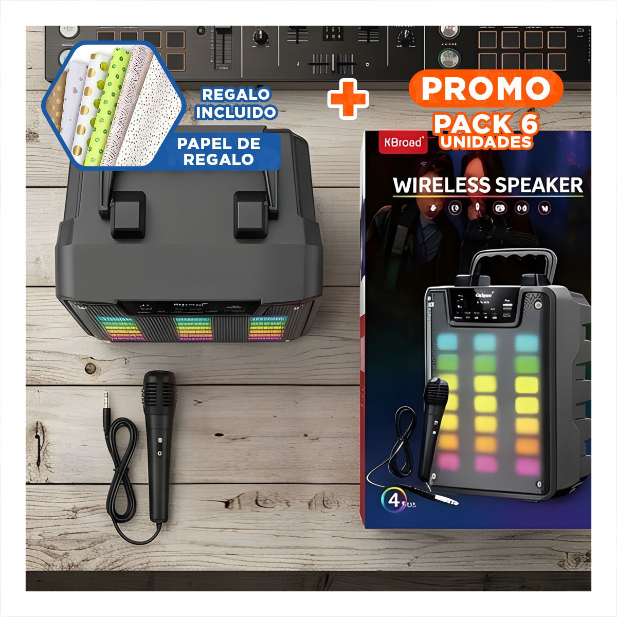PACK6 BOCINA CON MICROFONO 4 PULGADAS PARA MUSICA Y DIVERSION EN CASA NEGRO Y+REGALO STICKER - 1