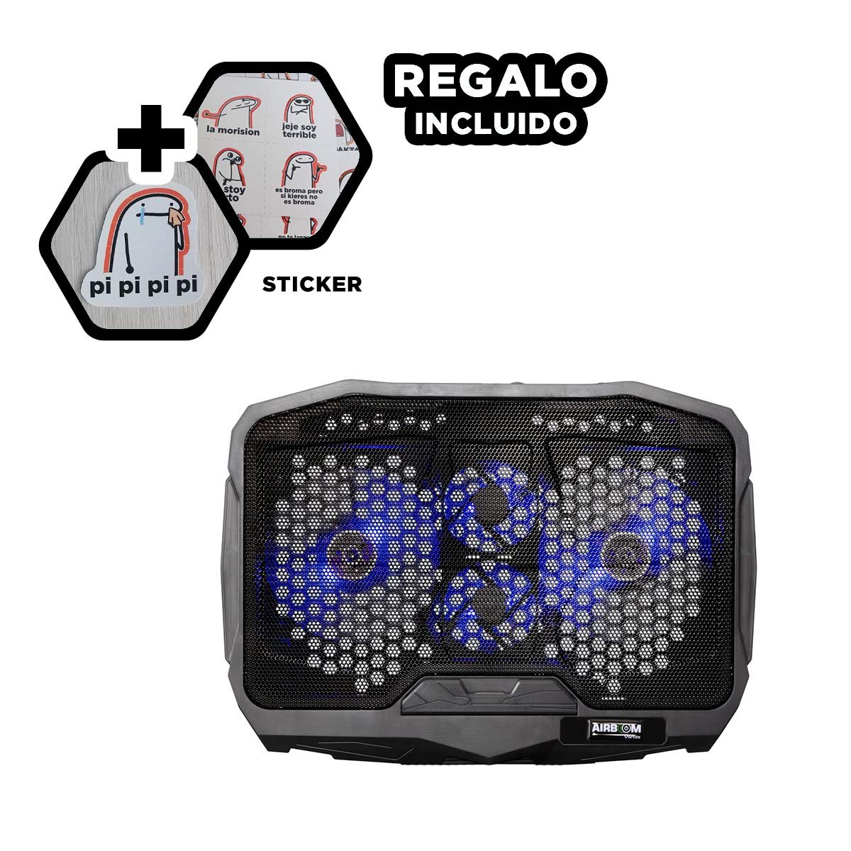 VENTILADOR PARA LAPTOP 4 ASPAS AJUSTABLE Y COMPACTO COLOR NEGRO Y+REGALO STICKER - 1