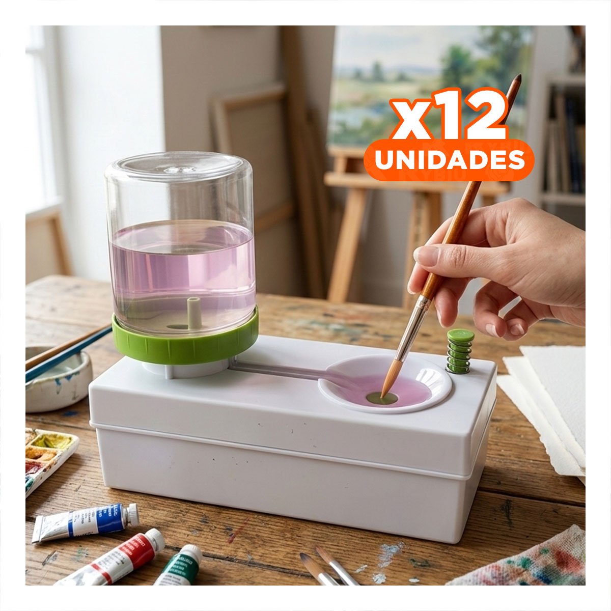 PACK12 RECIPIENTE PLASTICO BLANCO PARA LIMPIEZA DE PINCEL - 1