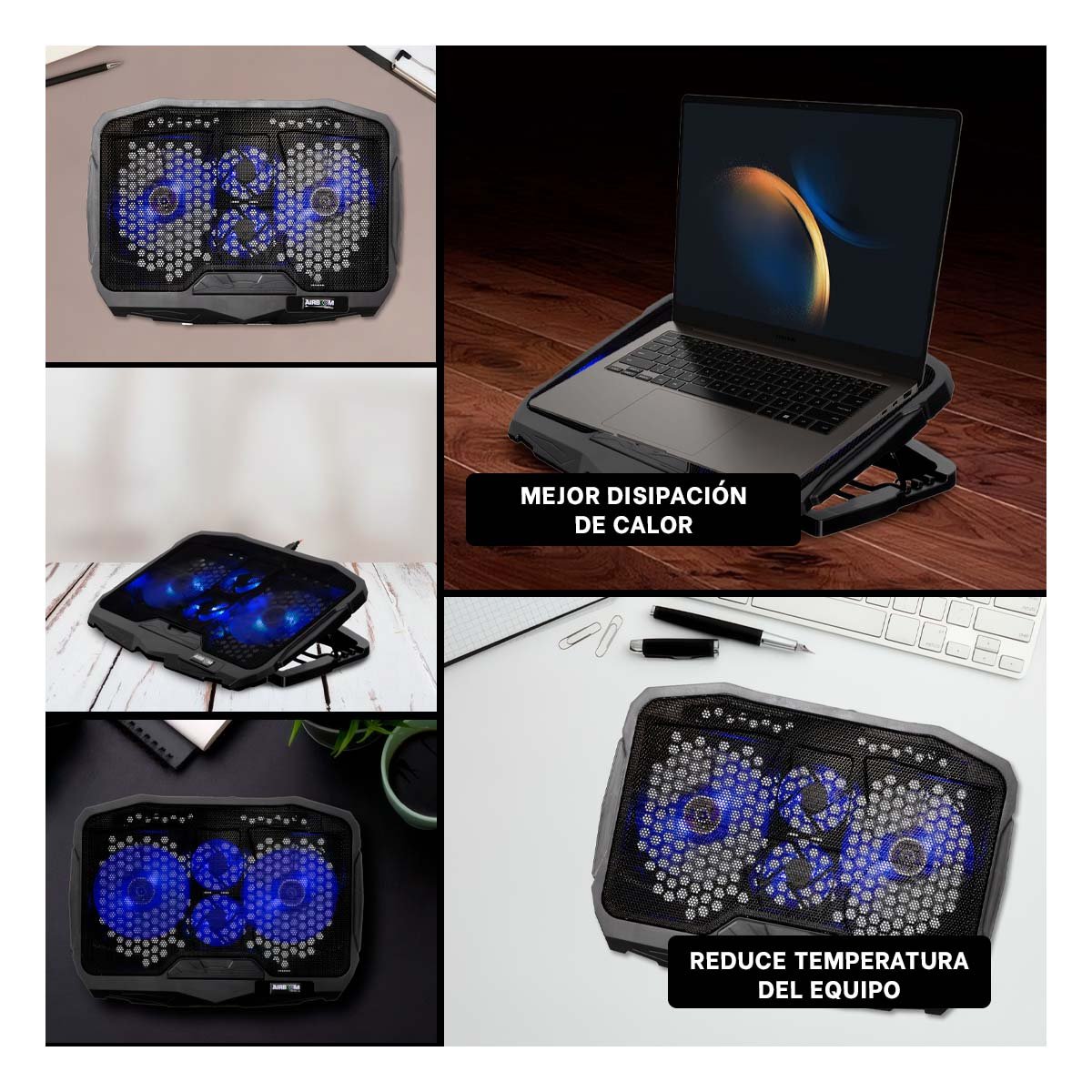 AIREADOR PARA LAPTOP 4 VENTILADORES LIGERO Y DURABLE NEGRO Y+LIGAS REGALO - 5