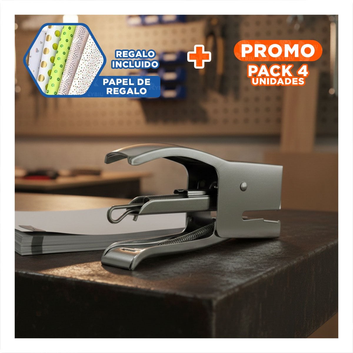 PACK4 LIGERO MINI TIPO ALICATE PLATEADO PARA 15 HOJAS OFICINA Y+PAPEL REGALO - 1