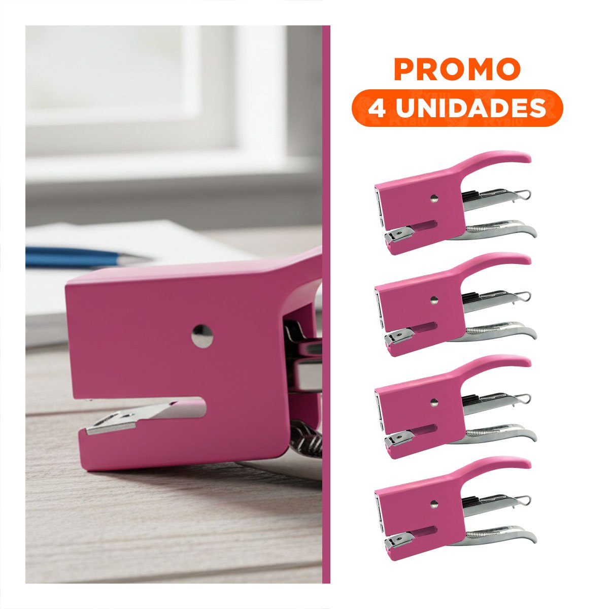 PACK4 FUNCIONAL MINI TIPO ALICATE ROSADO PARA 15 HOJAS ESCOLAR Y+REGALO STICKER - 1