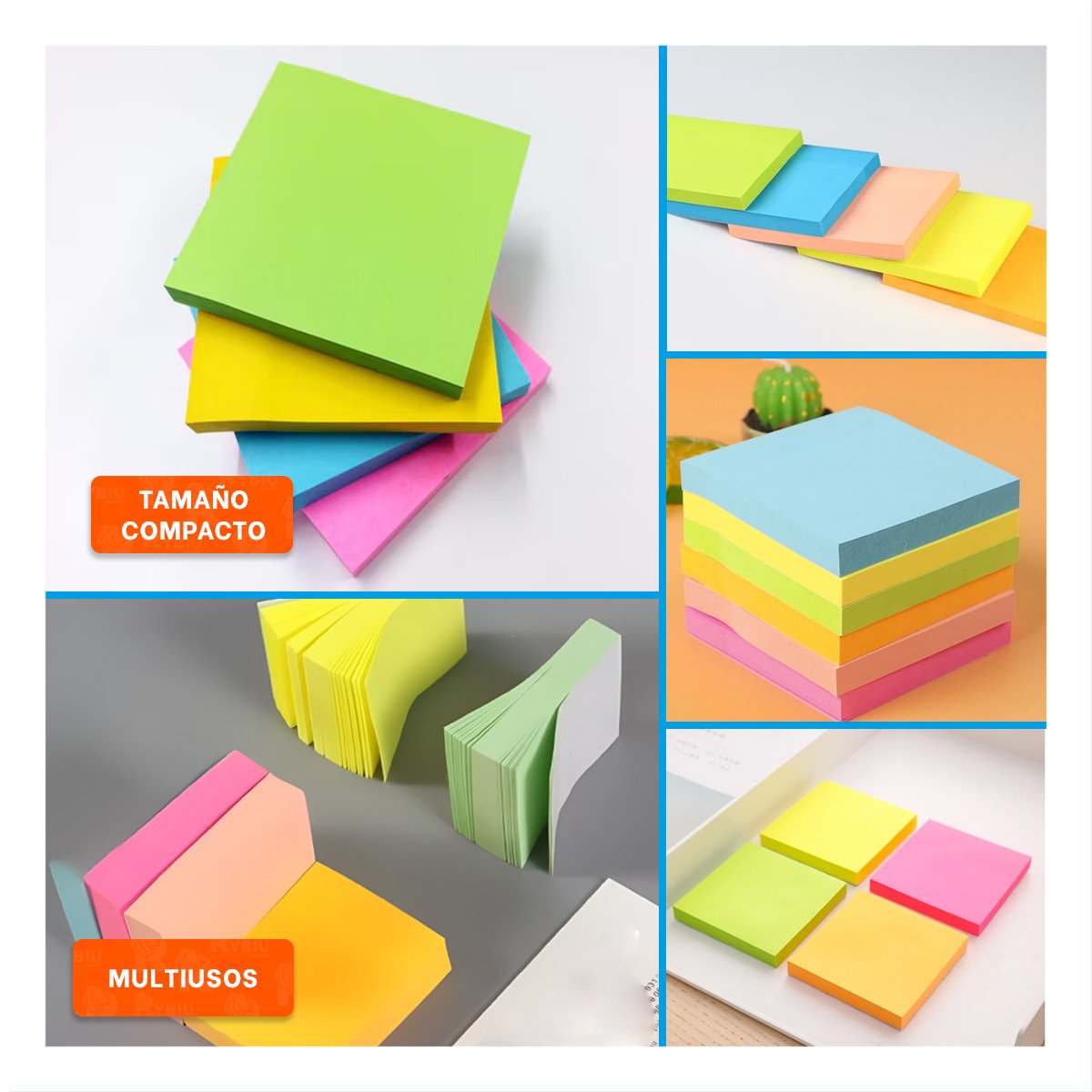 HOJAS CUADRADAS ADHESIVAS 7,6CM 4 PZS MULTICOLOR Y+POST IT - 5
