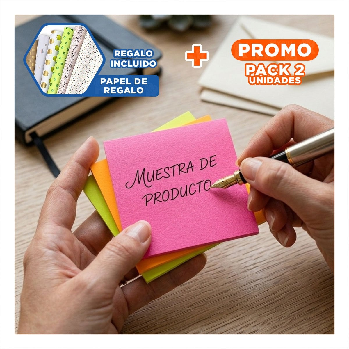 PACK2 CUADRADOS ADHESIVOS 3,8CM 4 PZS MULTICOLOR OFICINA Y+PAPEL REGALO - 1