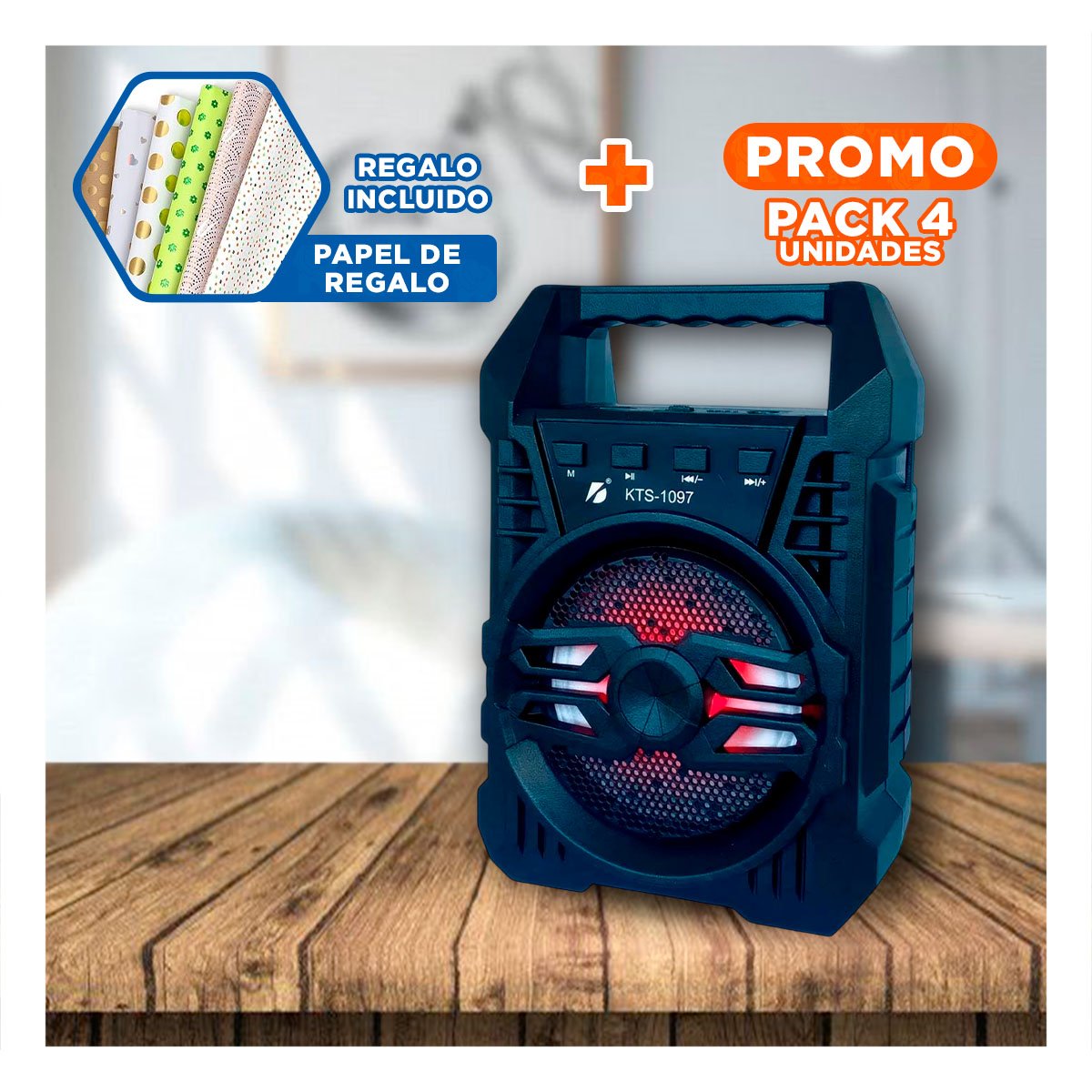 PACK4 ALTAVOZ CON 4 PULGADAS NEGRO PARA CANTAR CON AMIGOS Y+PAPEL REGALO - 1