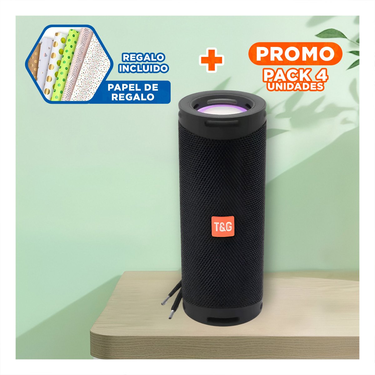 PACK4 ALTAVOZ PROFESIONAL COLOR NEGRO CON SONIDO POTENTE Y ALTA FIDELIDAD Y+PAPEL REGALO - 1