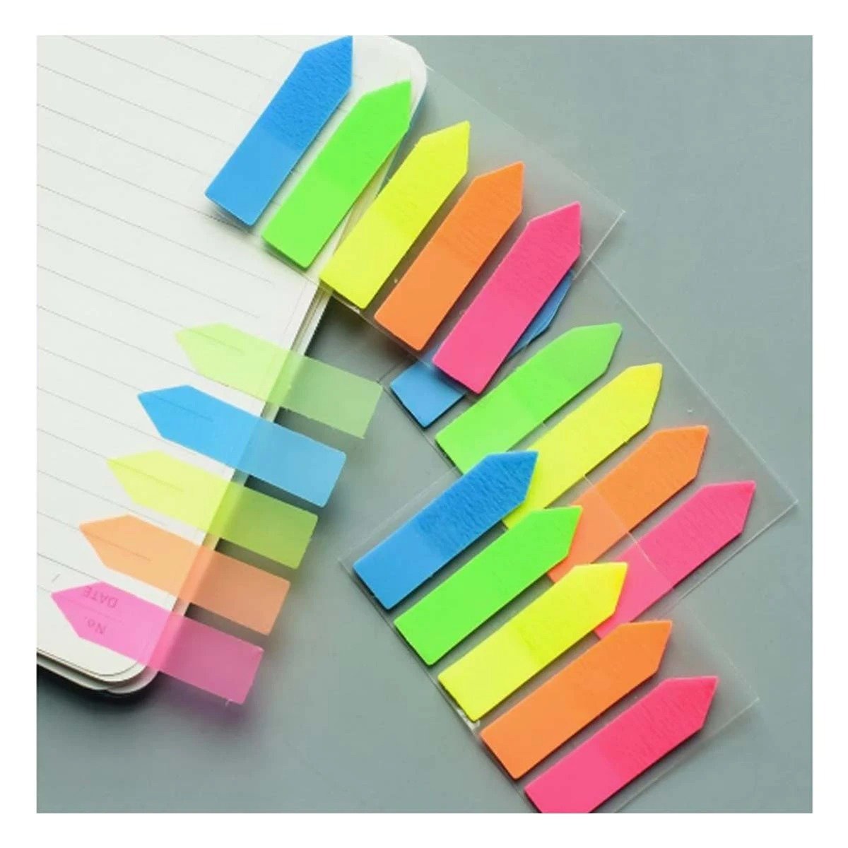 PACK2 RECORDATORIOS POST IT ADHESIVOS 5 PIEZAS MULTICOLOR TRANSPARENTE FLECHA Y+PAPEL REGALO - 5