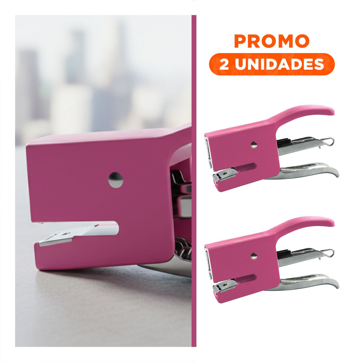 PACK2 PORTATIL MINI TIPO ALICATE ROSADO PARA 15 HOJAS ESCRITORIO - 1