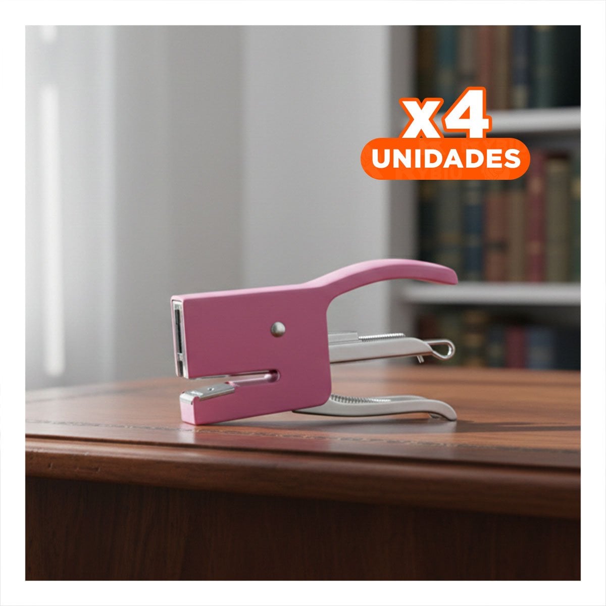 PACK4 DURADERO MINI TIPO ALICATE ROSADO PARA 15 HOJAS ESCRITORIO - 1
