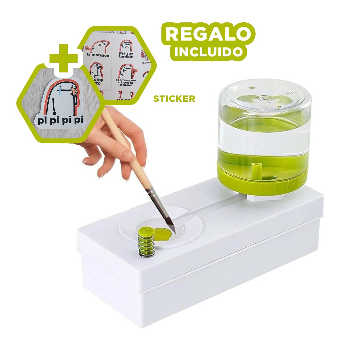 CONTENEDOR ARTISTICO BLANCO PARA LIMPIEZA DE PINCEL Y+REGALO STICKER - 1
