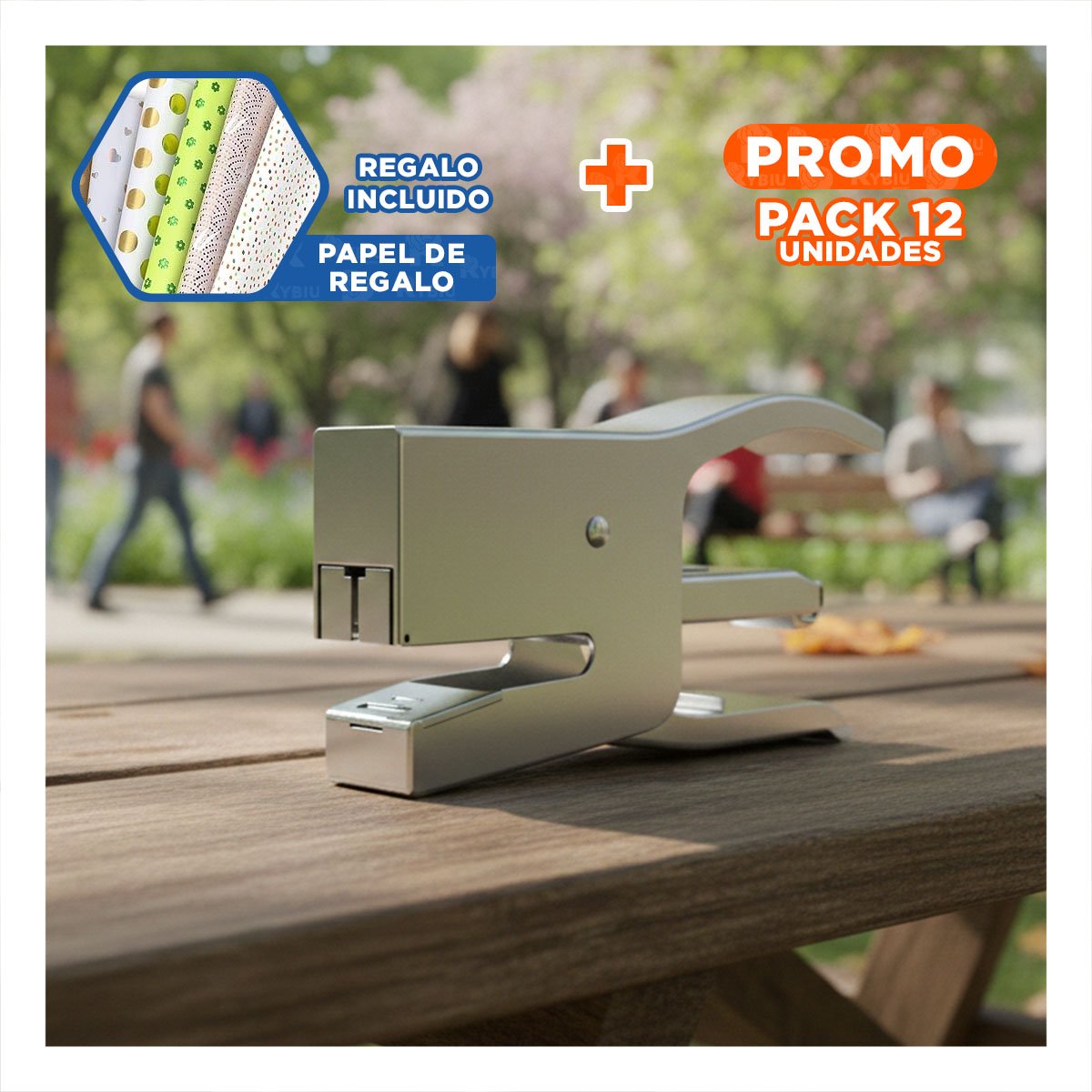 PACK12 ESCRITORIO MINI TIPO ALICATE PLATEADO PARA 15 HOJAS TRABAJO Y+PAPEL REGALO - 1