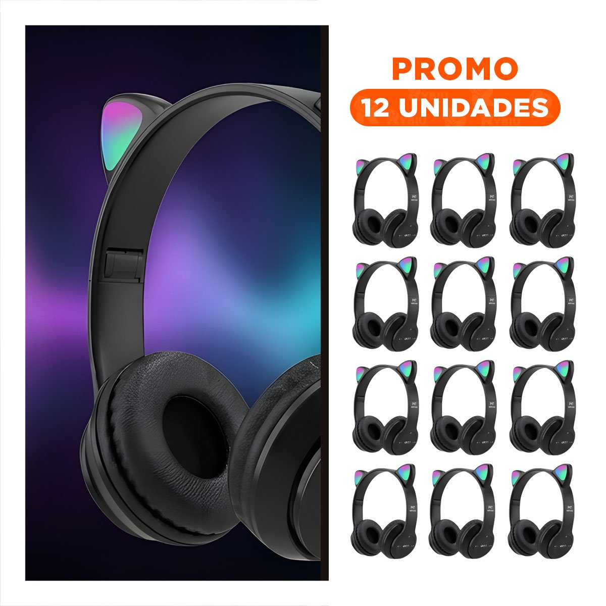 PACK2 CASCO TIPO GATO CON LUCES COLOR NEGRO PARA TRABAJO DIARIO Y COMPUTADORA Y+REGALO STICKER - 1
