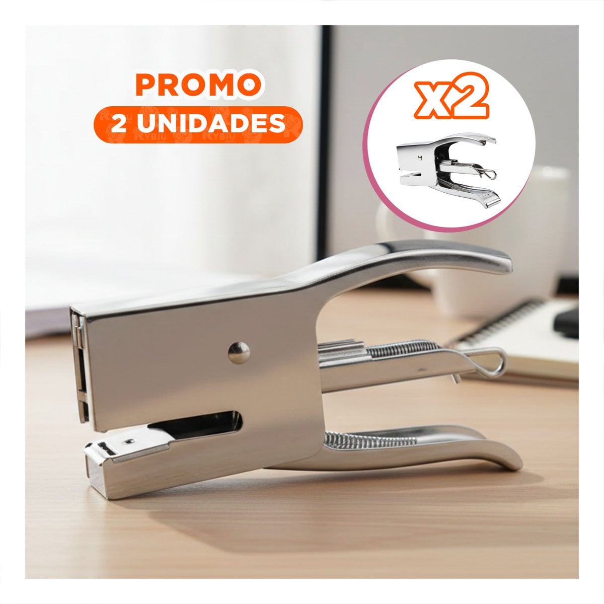 PACK2 RESISTENTE MINI TIPO ALICATE PLATEADO PARA 15 HOJAS ESCOLAR Y+REGALO STICKER - 1