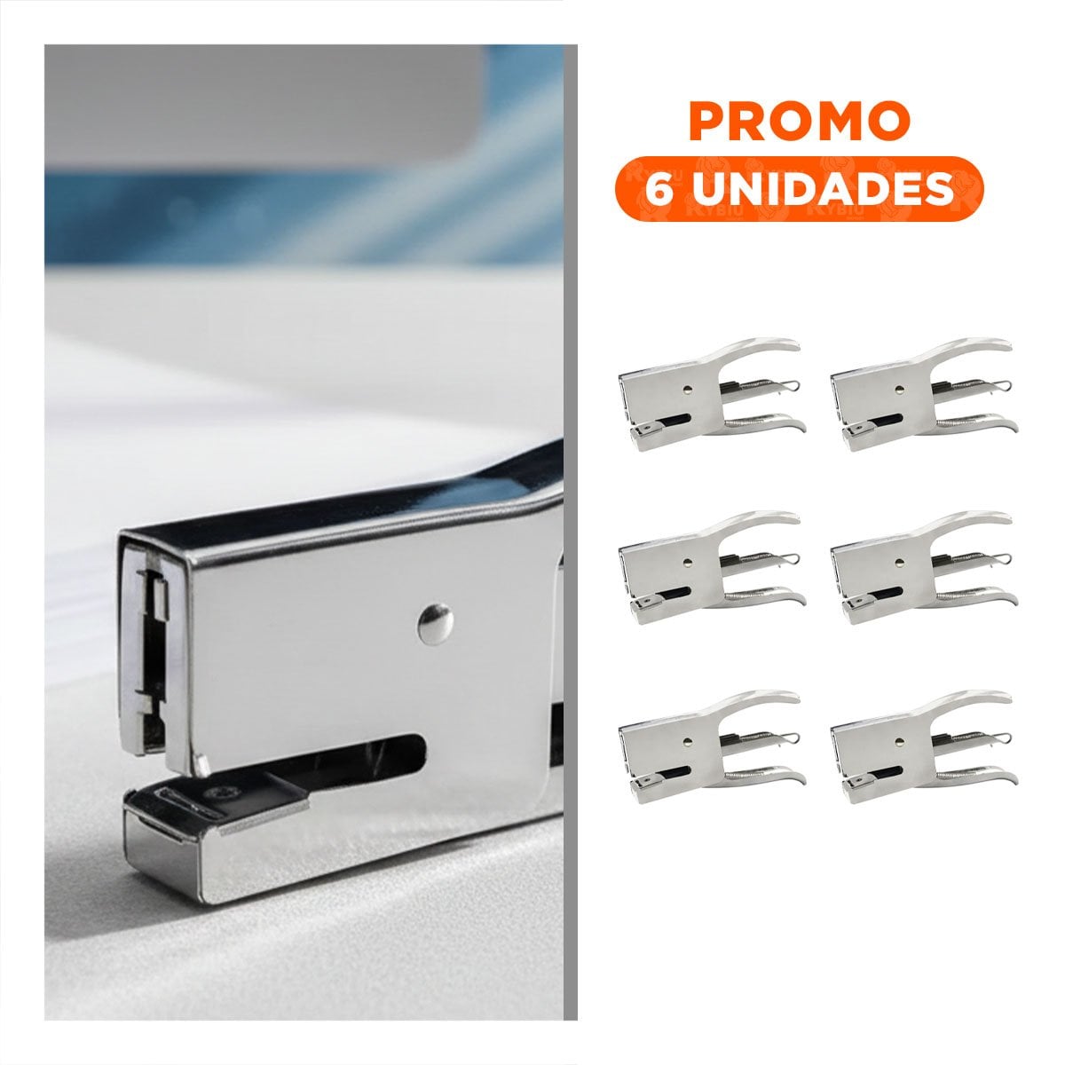 PACK6 ERGONOMICO MINI TIPO ALICATE PLATEADO PARA 15 HOJAS ESCRITORIO - 1