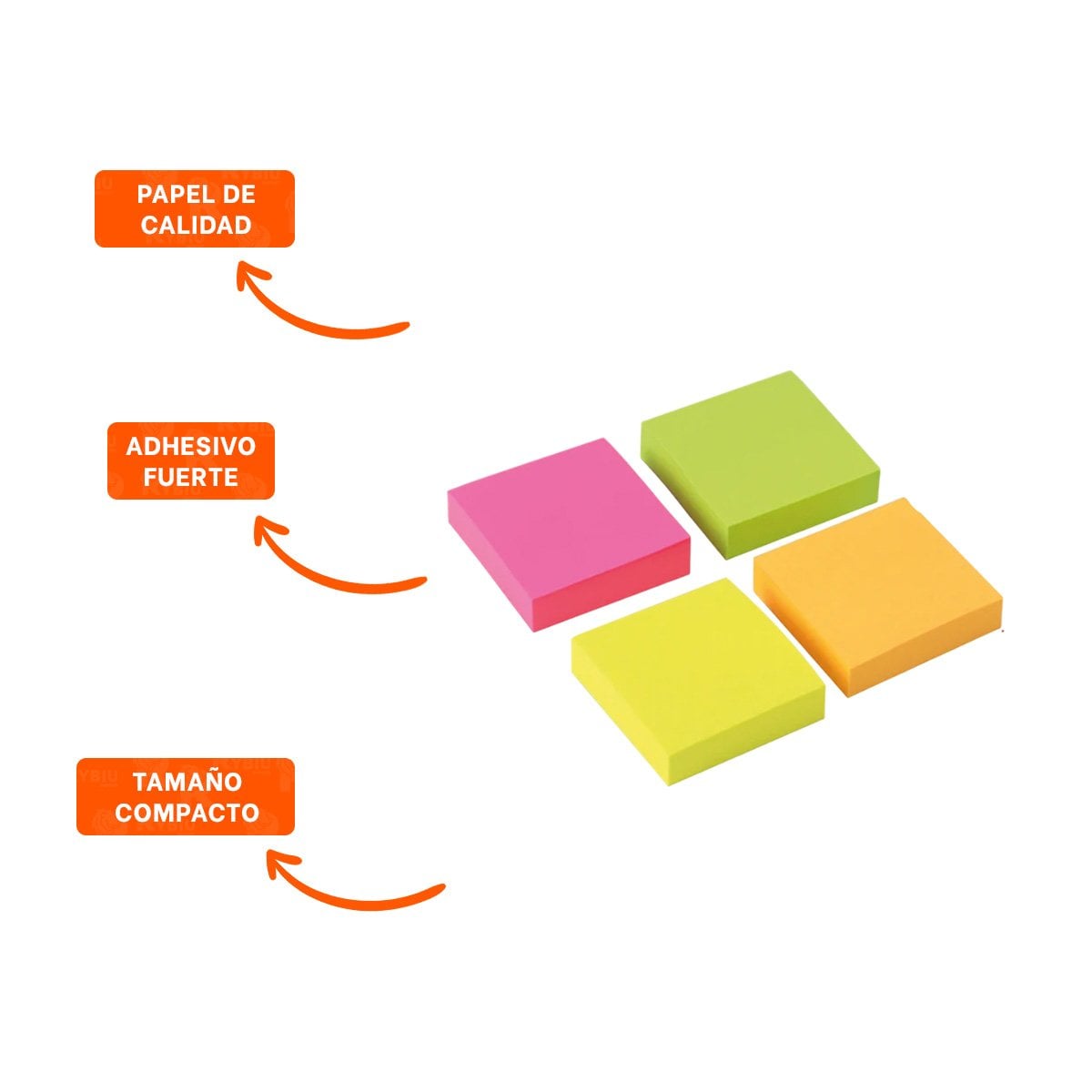 PAPELES CUADRADOS ADHESIVOS 3,8CM 4 PZS MULTICOLOR Y+LIGAS REGALO - 3