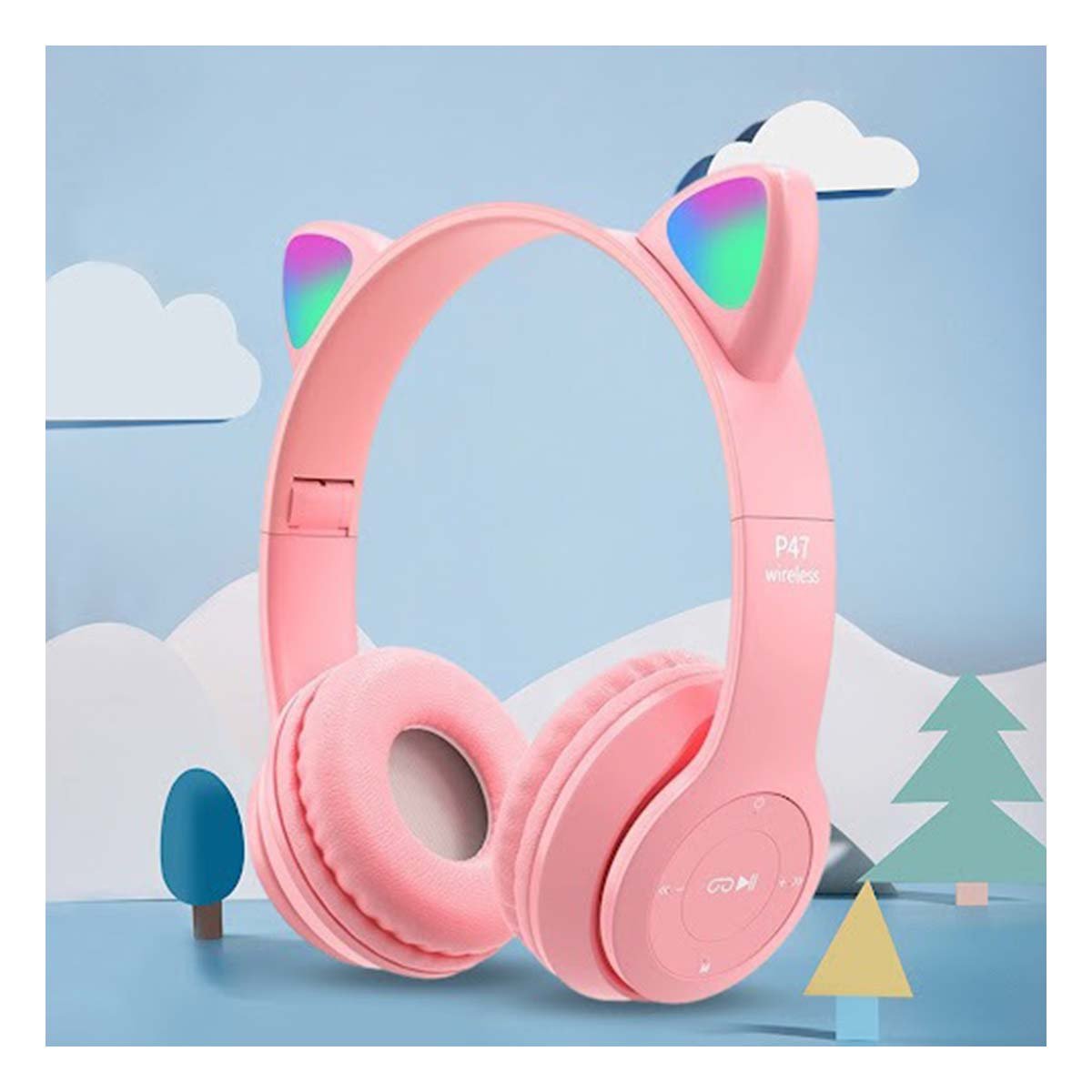 PACK6 AURICULARES TIPO GATO CON LUCES ROSADO PARA JUEGOS Y TRABAJO Y+PAPEL REGALO - 4