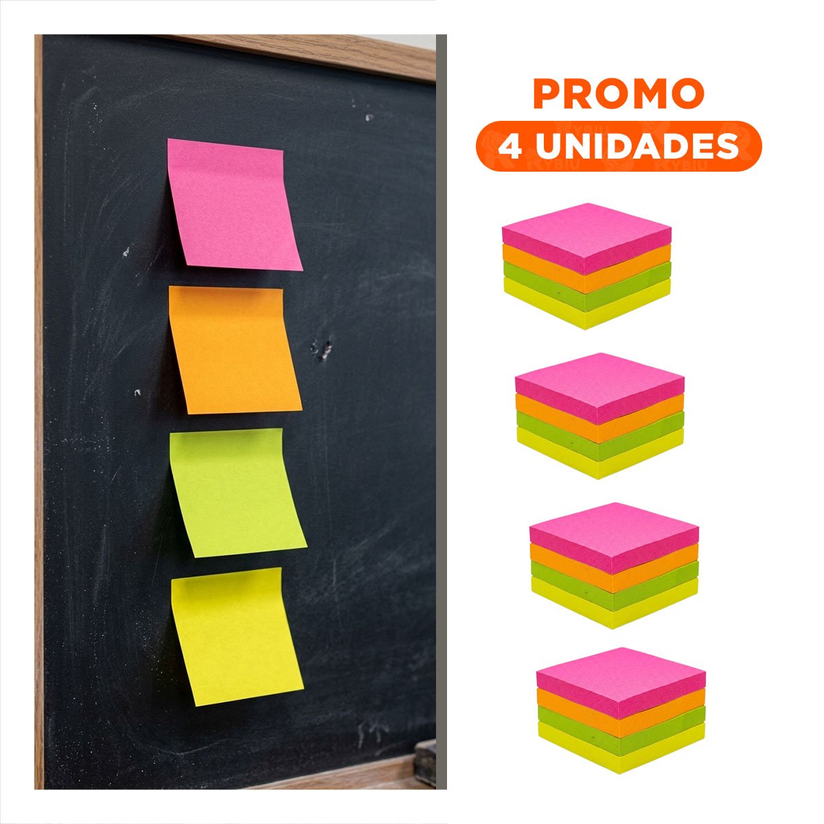 PACK4 PAPELITOS CUADRADOS ADHESIVOS 3,8CM 4 PZS MULTICOLOR Y+REGALO STICKER - 1