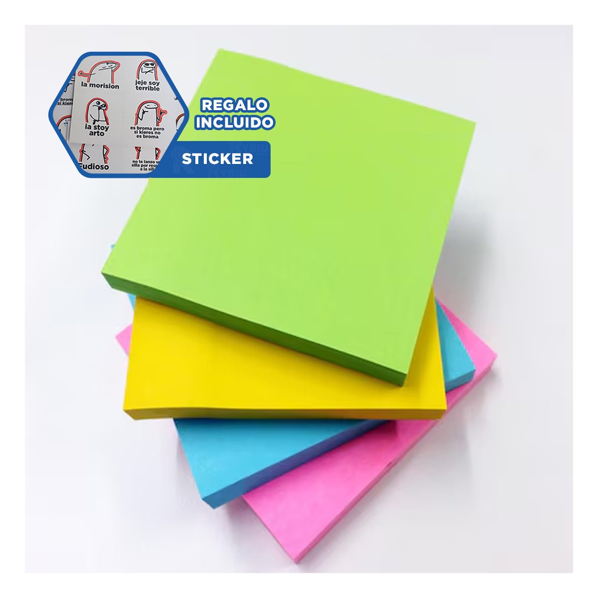 NOTAS CUADRADAS ADHESIVAS 7,6CM 4 PZS MULTICOLOR Y+REGALO STICKER - 1