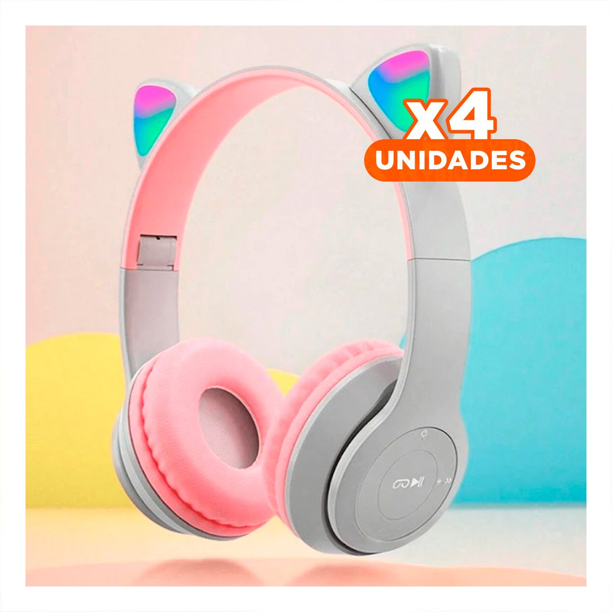 PACK4 AURICULARES TIPO GATO CON LUCES COLOR PLOMO PARA COMPUTADORA Y OFICINA Y+PAPEL REGALO - 1