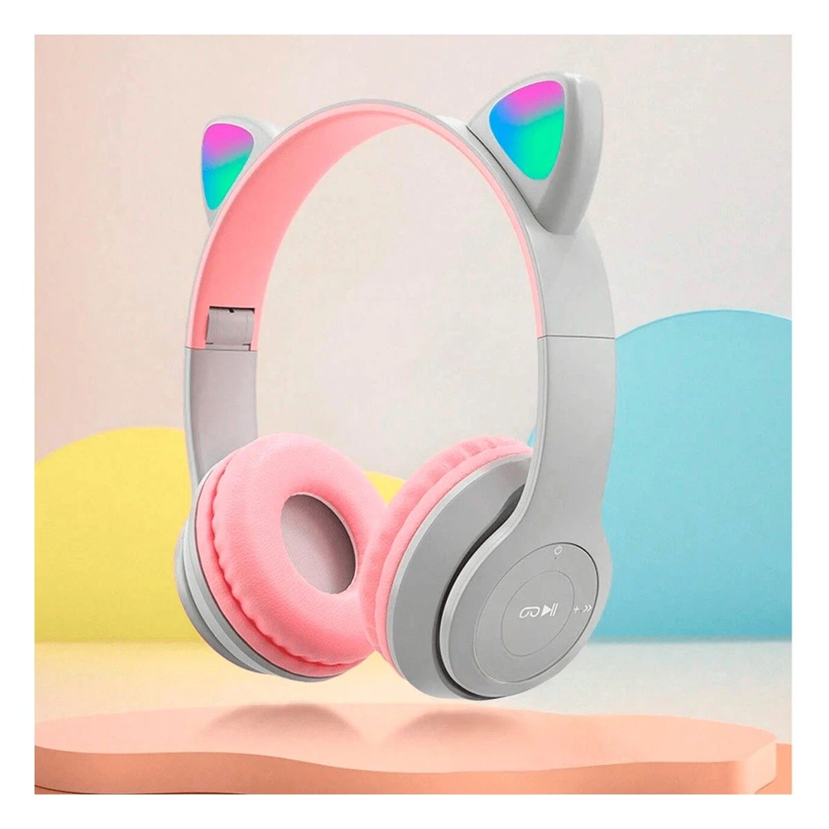 PACK4 AURICULARES TIPO GATO CON LUCES COLOR PLOMO PARA COMPUTADORA Y OFICINA Y+PAPEL REGALO - 2