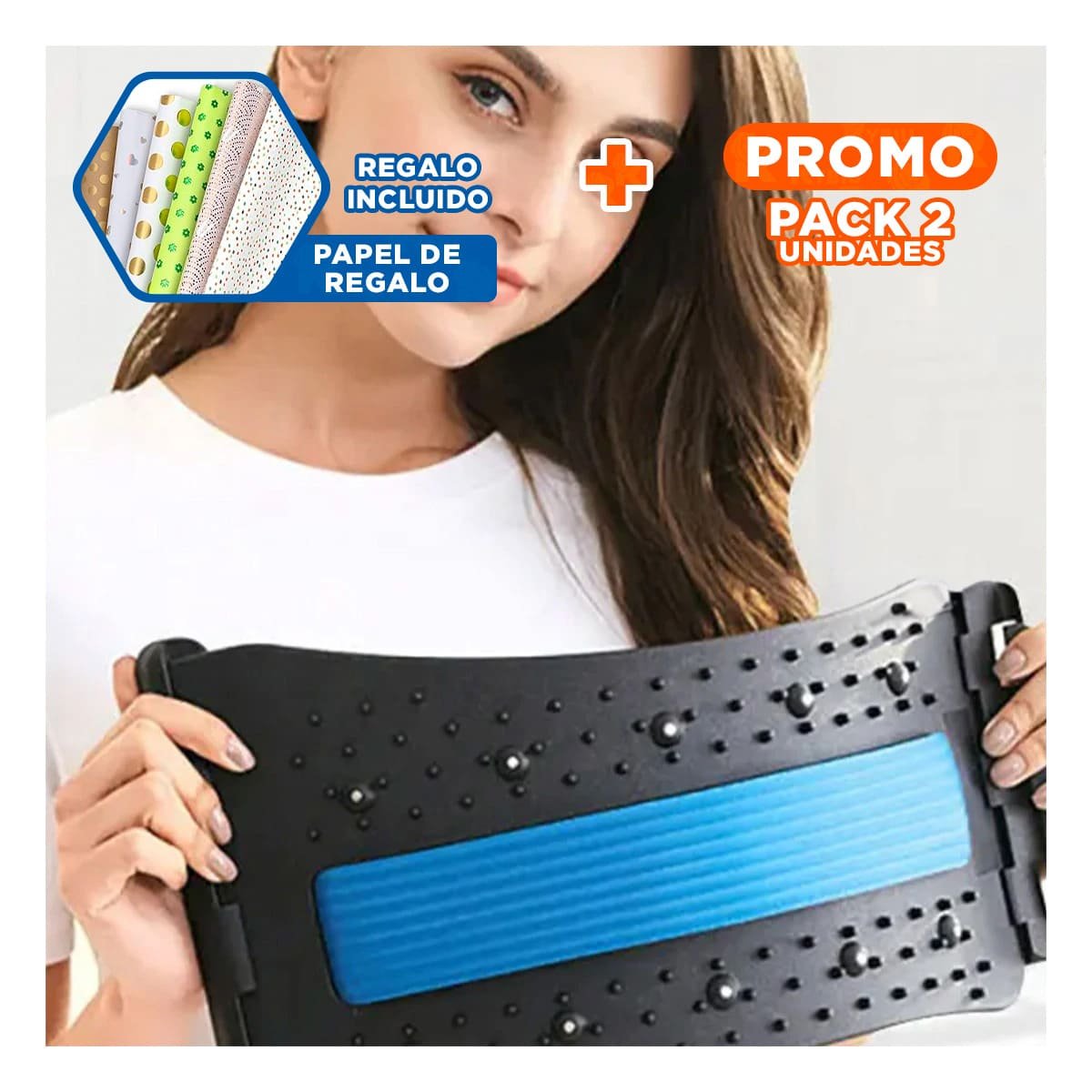 PACK2 EQUIPO ERGONOMICO LUMBAR AZUL PARA BIENESTAR Y+PAPEL REGALO - 1