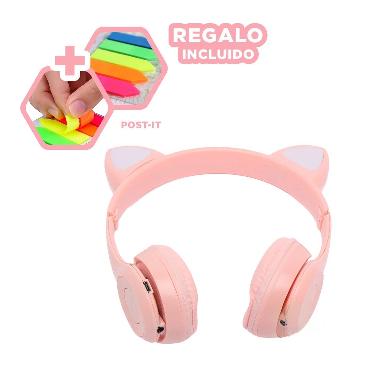 PACK6 AUDIFONOS TIPO GATO CON LUCES COLOR ROSADO PARA COMPUTADORA Y OFICINA - 5