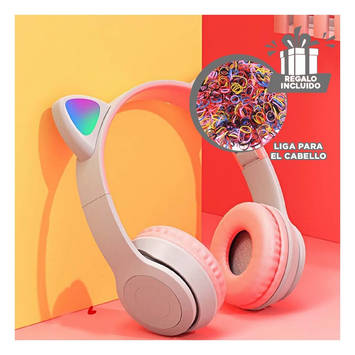 PACK12 AUDIFONOS TIPO GATO CON LUCES PLOMO PARA COMPUTADORA Y ESTUDIO - 1