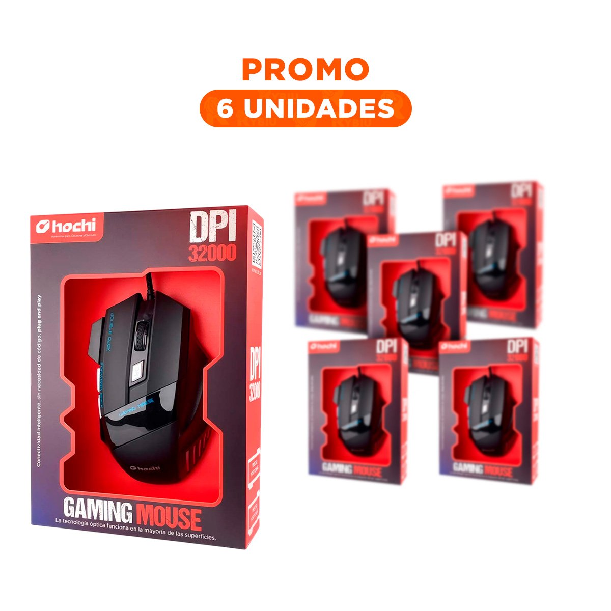 PACK6 RATON GAMER NEGRO PARA LAPTOP Y PC DESPLAZAMIENTO PRECISO - 1