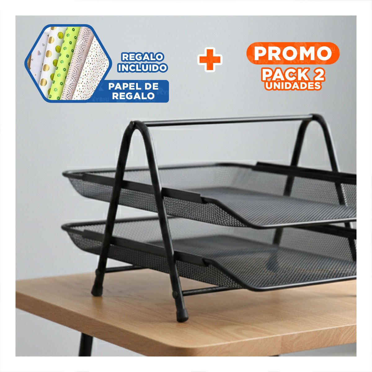 PACK2 DURADERO DOCUMENTOS 2 NIVELES NEGRO PARA OFICINA Y+PAPEL REGALO - 1