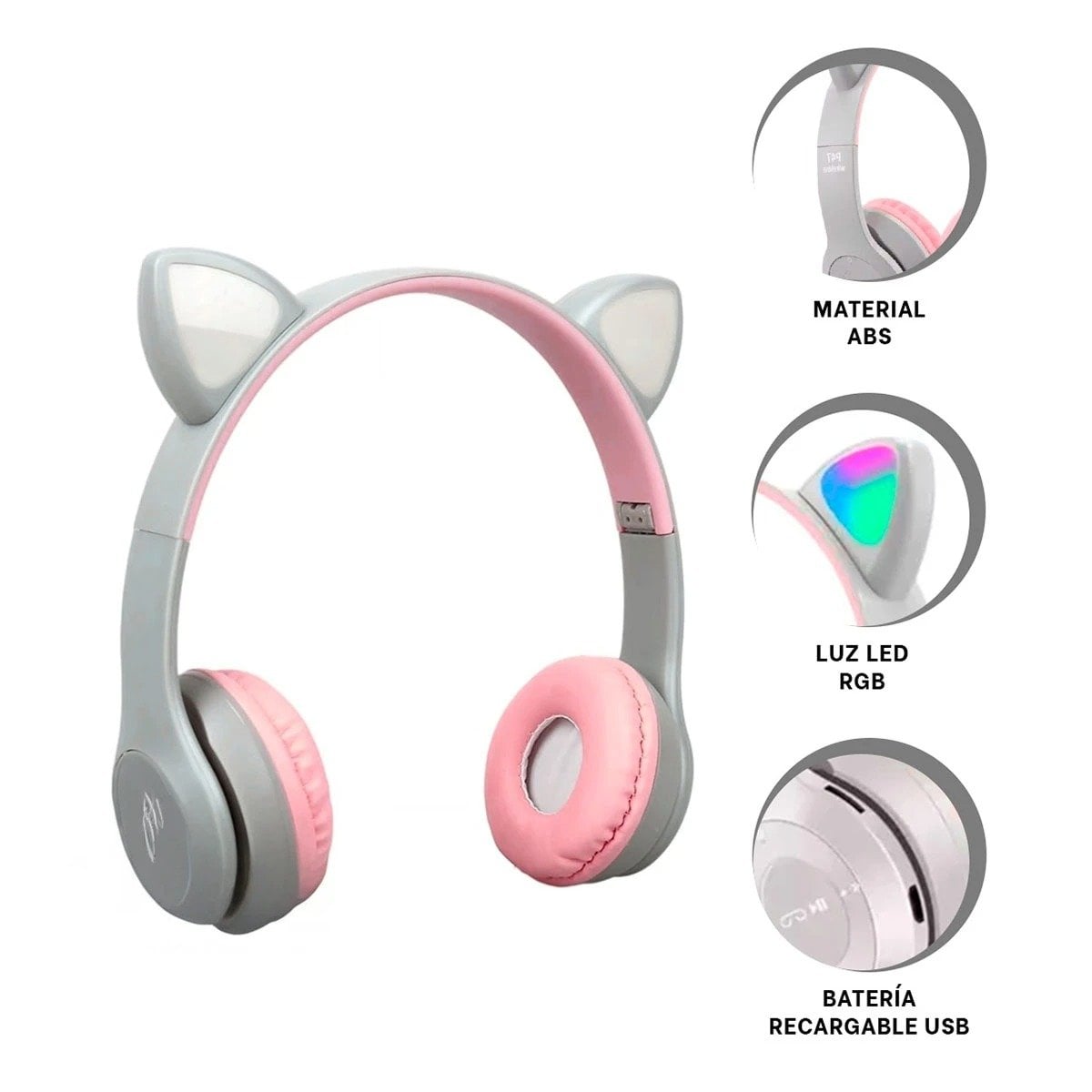 PACK6 AURICULARES TIPO GATO CON LUCES PLOMO PARA JUEGOS Y TRABAJO Y+PAPEL REGALO - 3