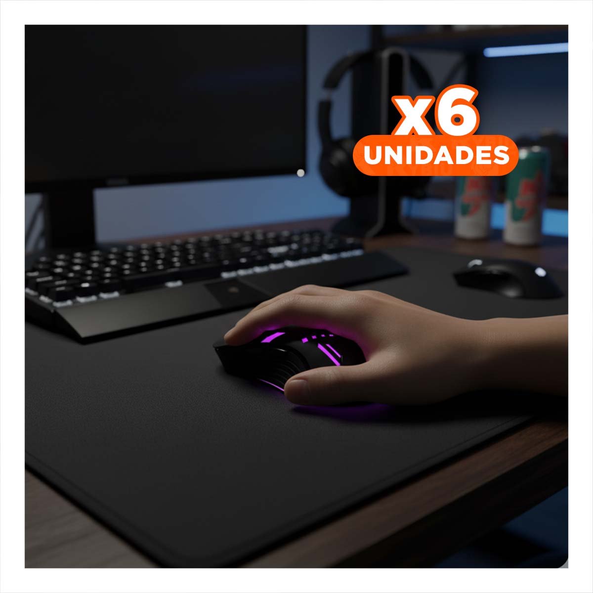 PACK6 MOUSE GAMER NEGRO PARA LAPTOP Y PC CONTROL PRACTICO Y+REGALO STICKER - 1