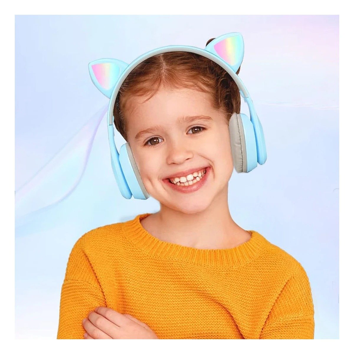 PACK2 AURICULARES TIPO GATO CON LUCES PARA OFICINA Y USO DIARIO COLOR CELESTE - 5