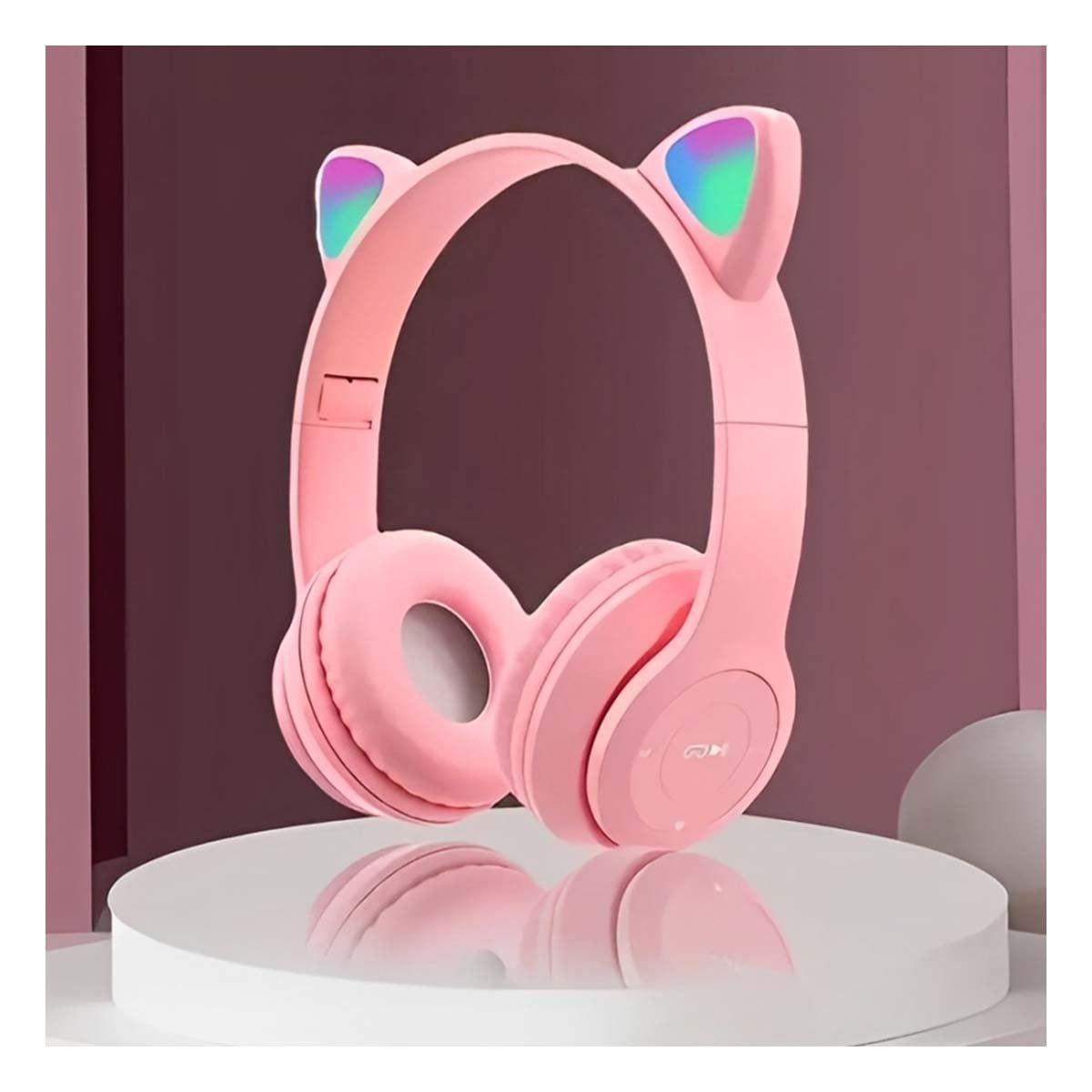 PACK2 AURICULARES TIPO GATO CON LUCES PARA OFICINA Y USO DIARIO COLOR ROSADO - 3