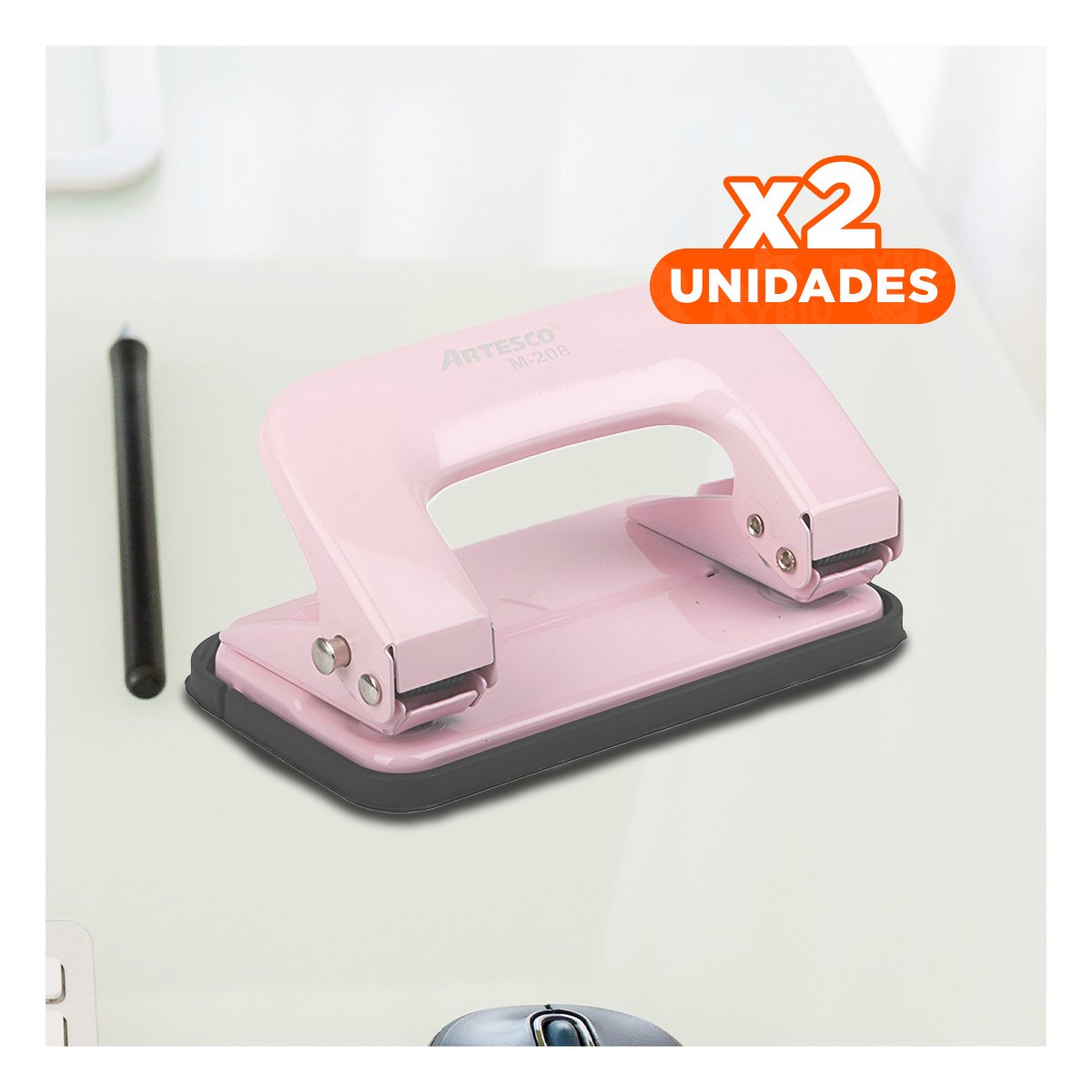 PACK2 TROQUELADORA METAL ROSADO FUNCIONAL PARA ESCRITORIO FACIL USO DIARIO Y+REGALO STICKER - 1