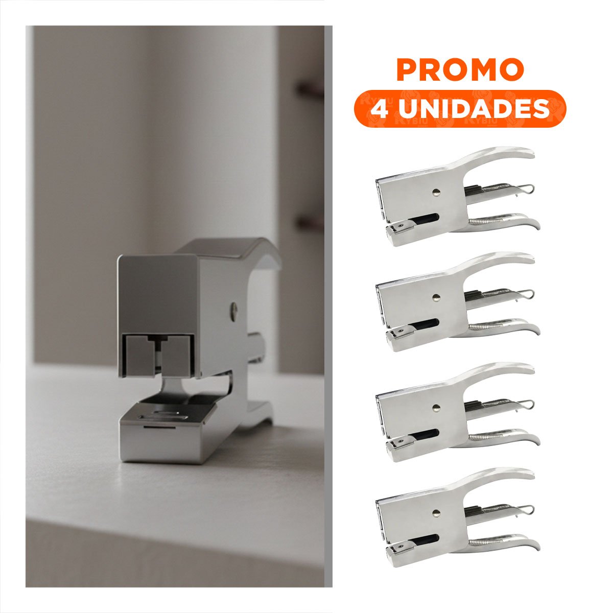 PACK4 FUNCIONAL MINI TIPO ALICATE PLATEADO PARA 15 HOJAS ESCOLAR Y+REGALO STICKER - 1
