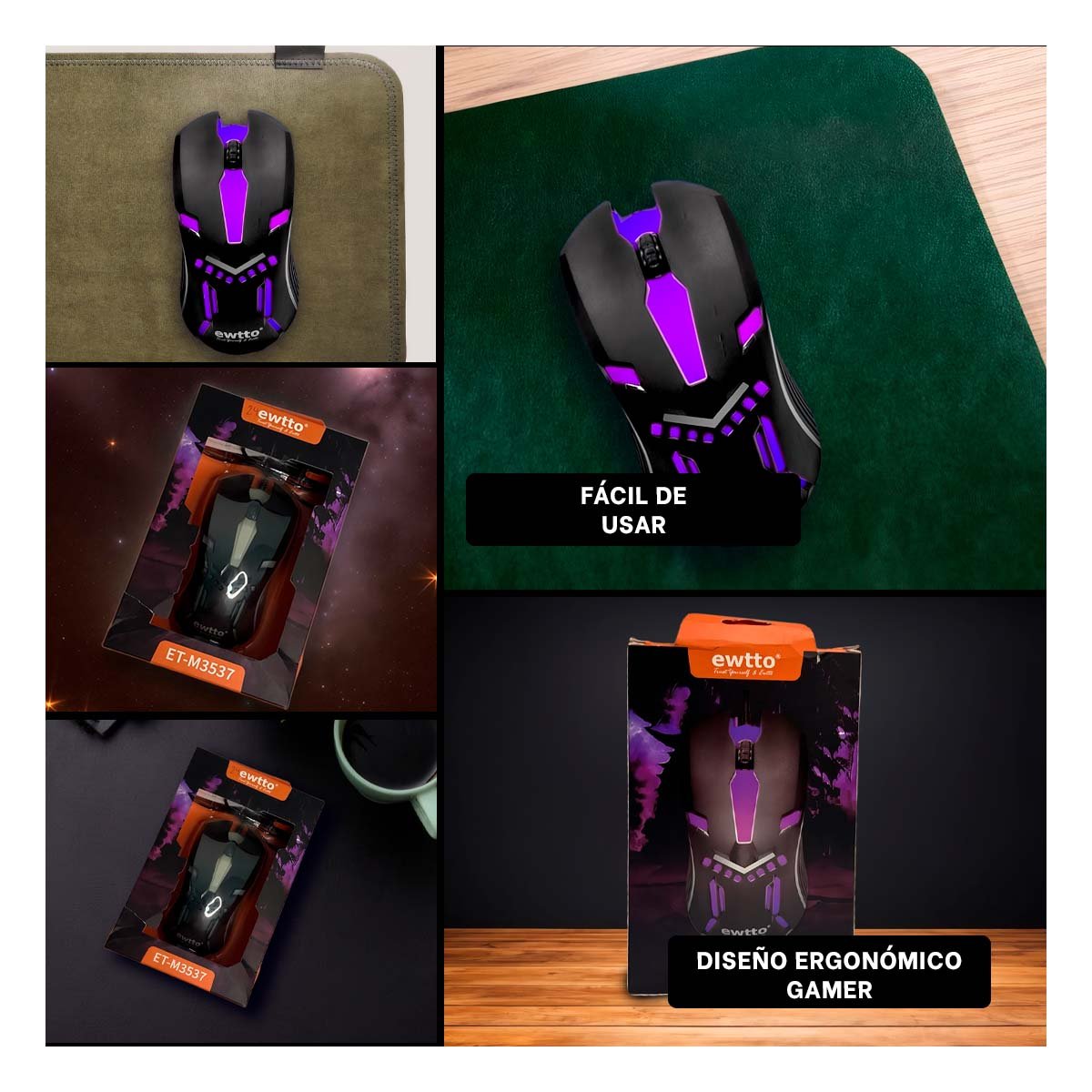 PACK6 APUNTADOR GAMER PARA PC COLOR NEGRO DESPLAZAMIENTO AGIL Y+PAPEL REGALO - 3