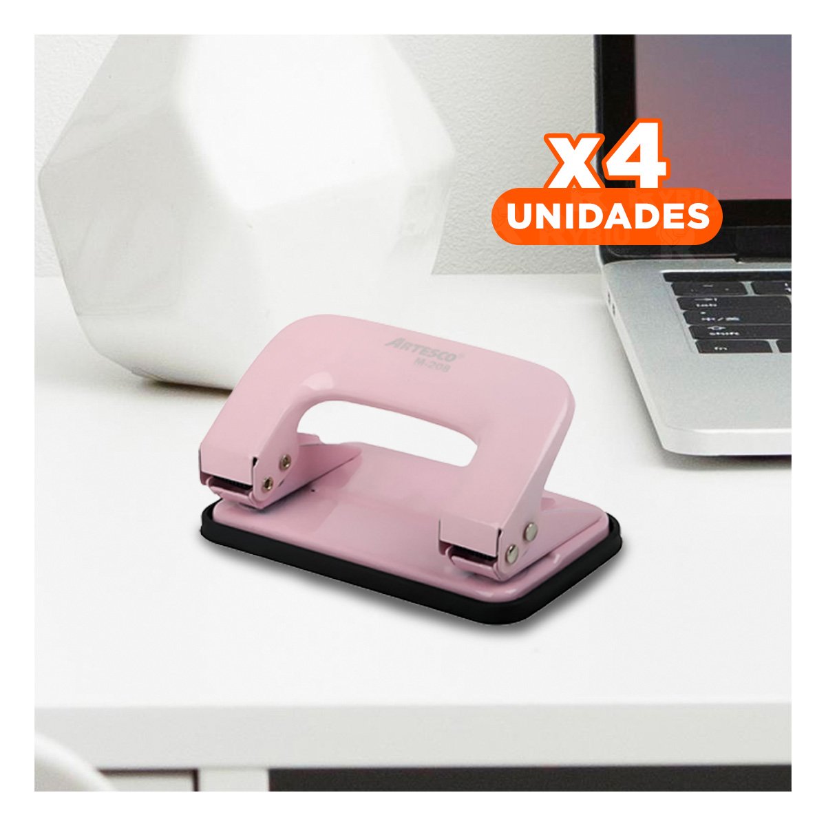 PACK4 ACCESORIO METAL ROSADO RESISTENTE PARA ESCRITORIO PRACTICO Y LIGERO Y+PAPEL REGALO - 1