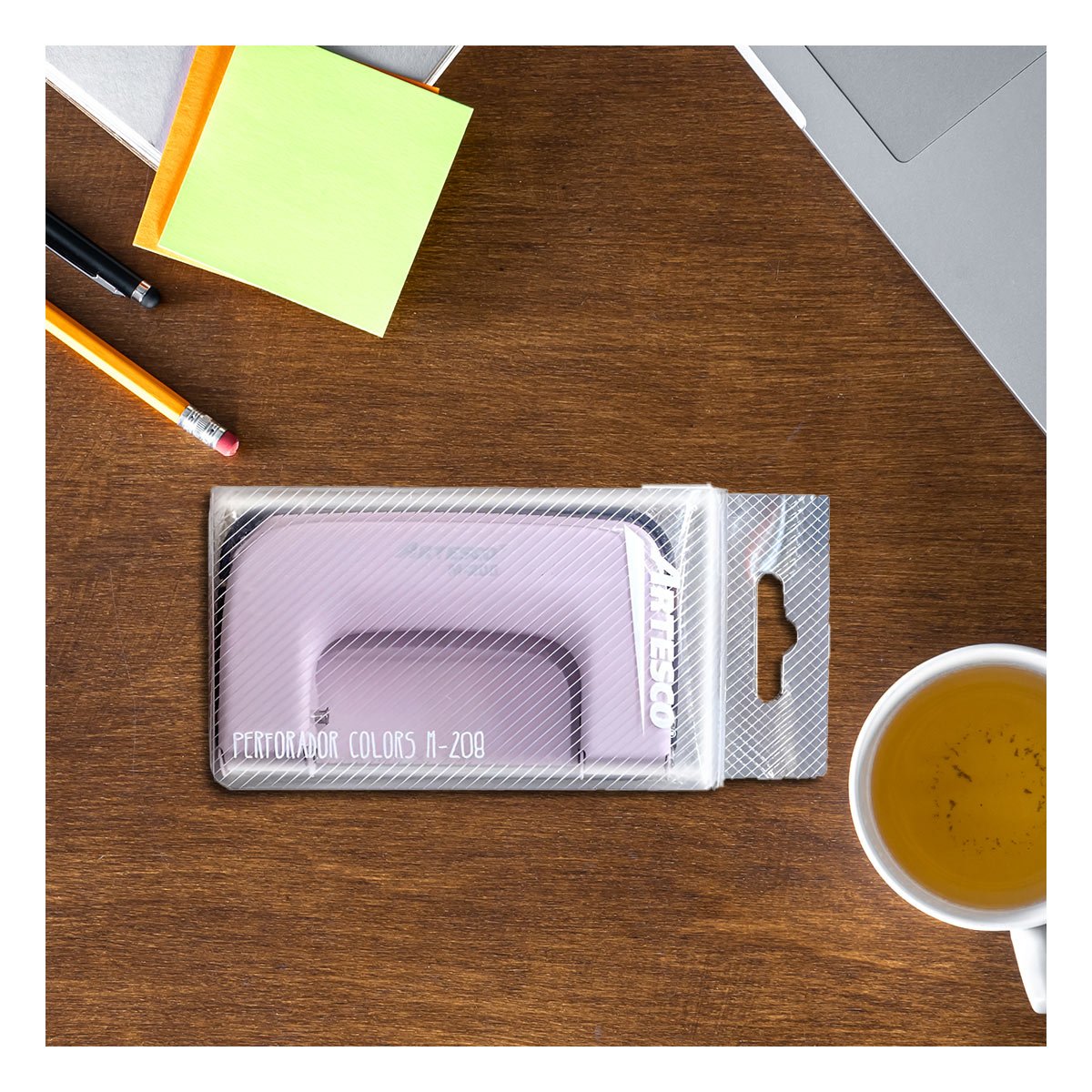 PERFORADOR METAL ROSADO PROFESIONAL PARA OFICINA HOGAR COMPACTO Y DURADERO Y+PAPEL REGALO - 3