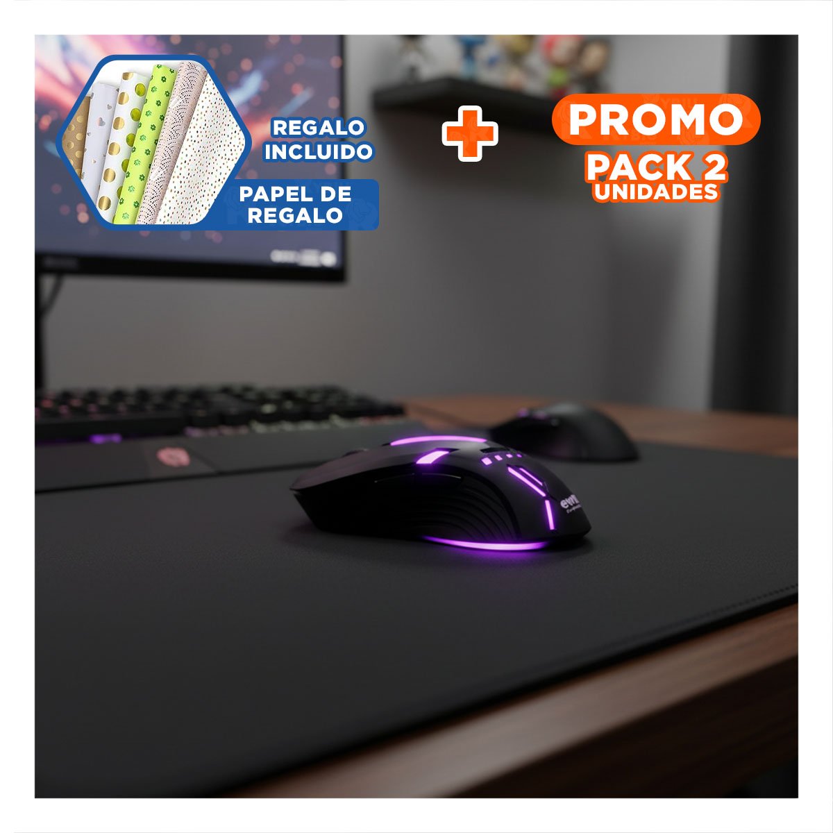 PACK2 APUNTADOR GAMER COLOR NEGRO PARA PC Y LAPTOP MANEJO PRECISO Y+PAPEL REGALO - 1