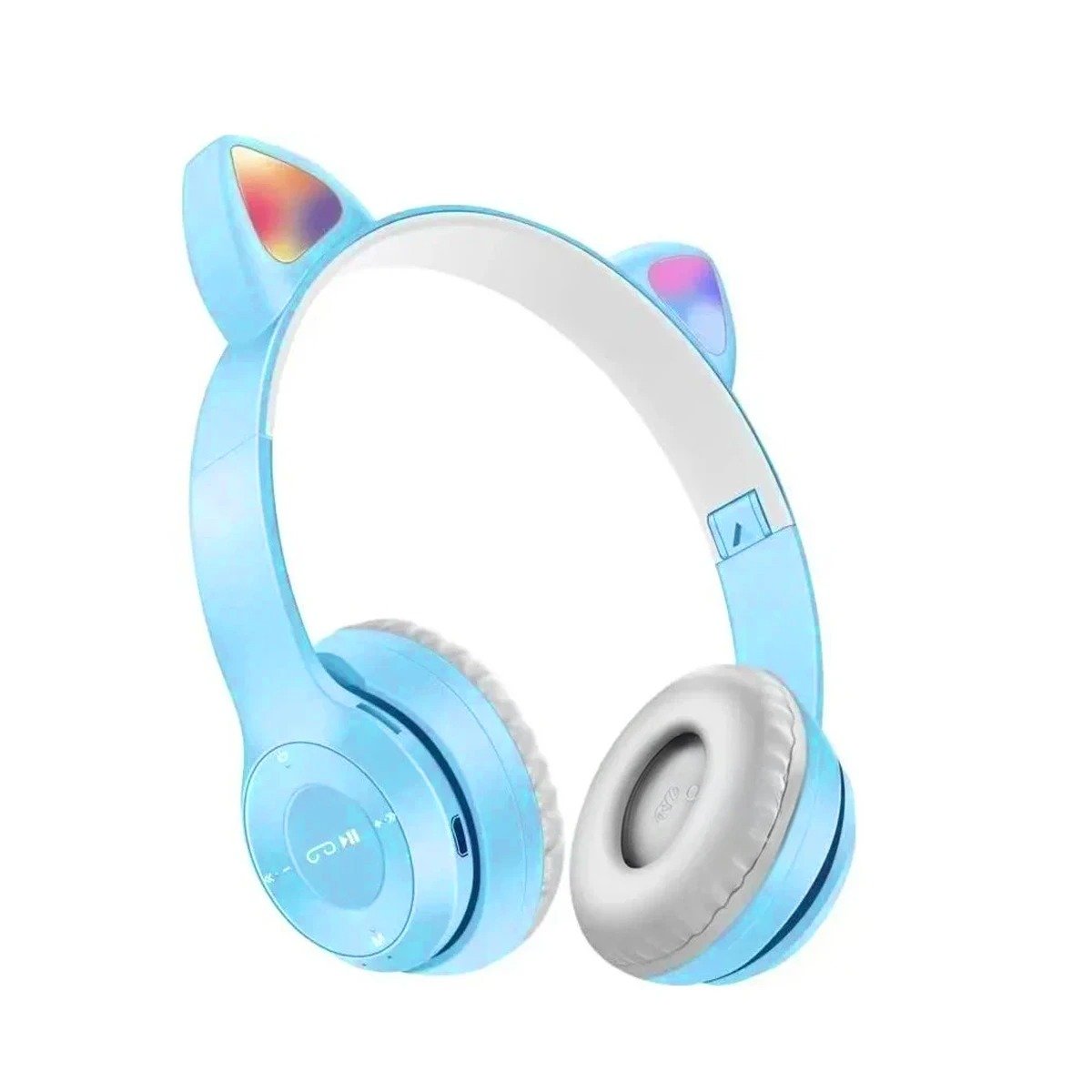PACK4 AURICULARES TIPO GATO CON LUCES COLOR CELESTE PARA COMPUTADORA Y OFICINA Y+PAPEL REGALO - 3