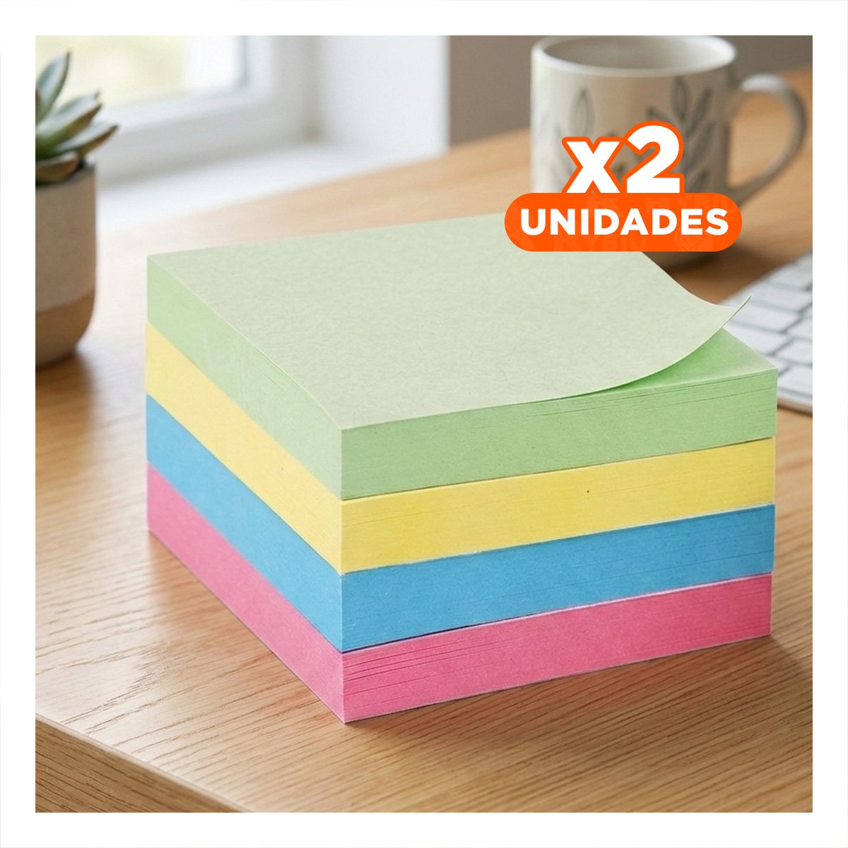 PACK2 RECORDATORIOS CUADRADOS ADHESIVOS 7,6CM 4 PZS MULTICOLOR Y+REGALO STICKER - 1