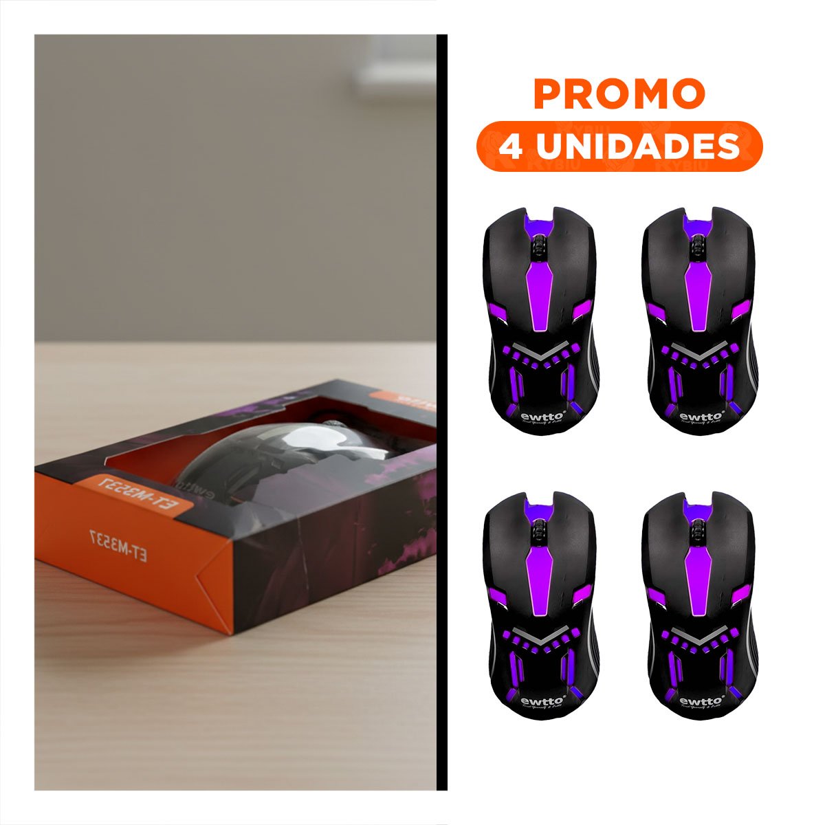 PACK4 MOUSE GAMER PARA PC Y LAPTOP COLOR NEGRO CONTROL SUAVE Y+REGALO STICKER - 1