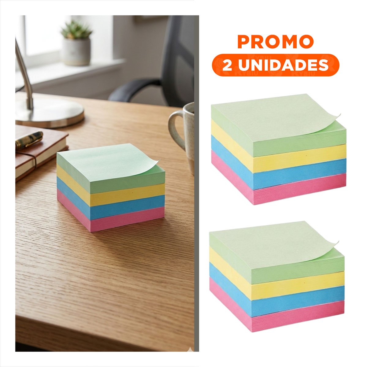 PACK2 TACOS CUADRADOS ADHESIVOS 7,6CM 4 PZS MULTICOLOR - 1