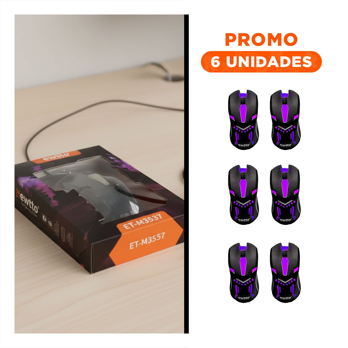 PACK6 RATON GAMER NEGRO PARA LAPTOP Y PC MOVIMIENTO RAPIDO - 1