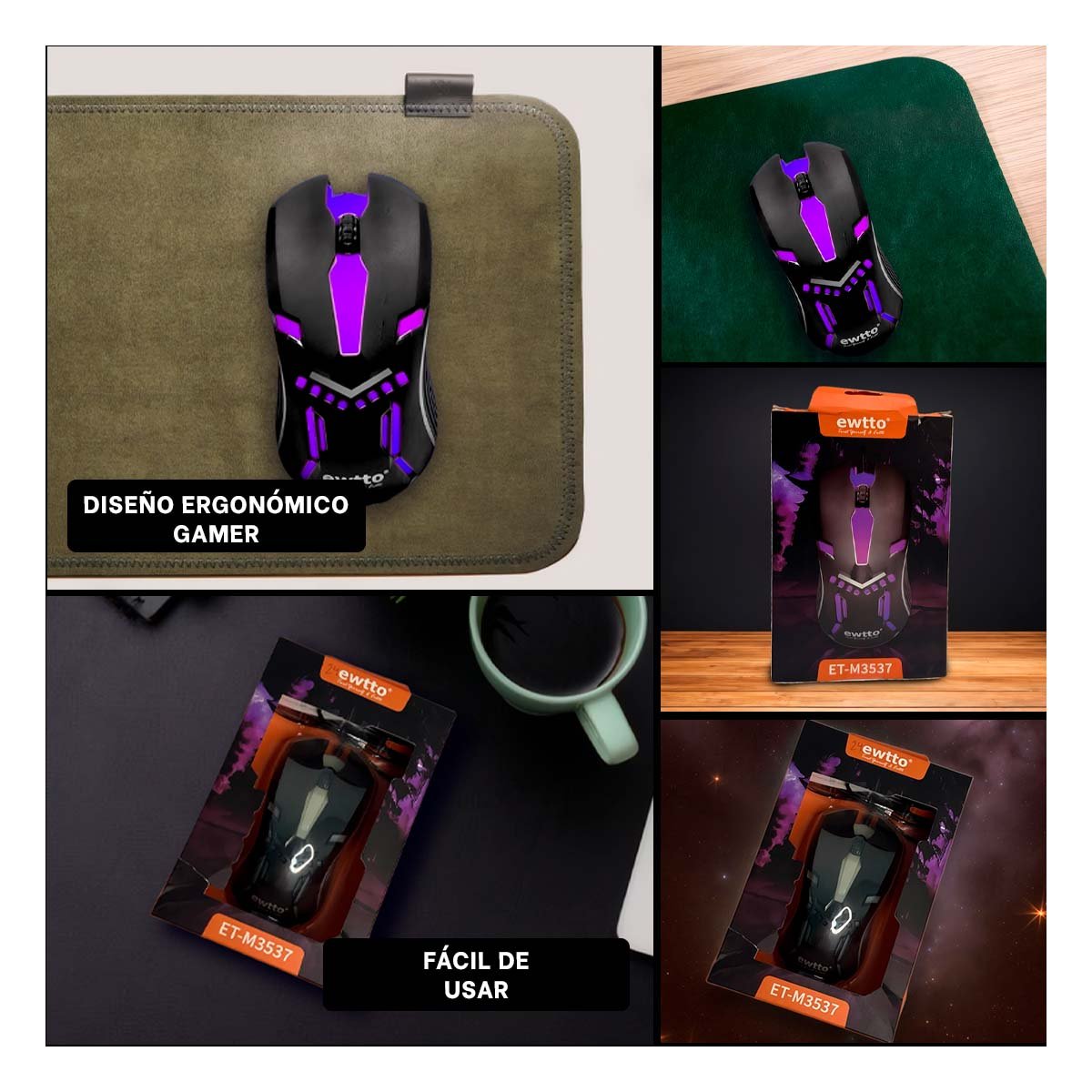 MOUSE GAMER PARA PC Y LAPTOP NEGRO DESPLAZAMIENTO RAPIDO Y+POST IT - 5