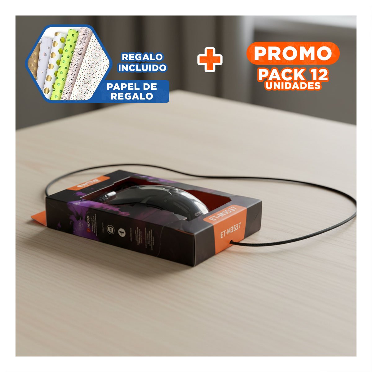 PACK12 APUNTADOR GAMER PARA PC NEGRO MOVIMIENTO PRECISO Y+PAPEL REGALO - 1