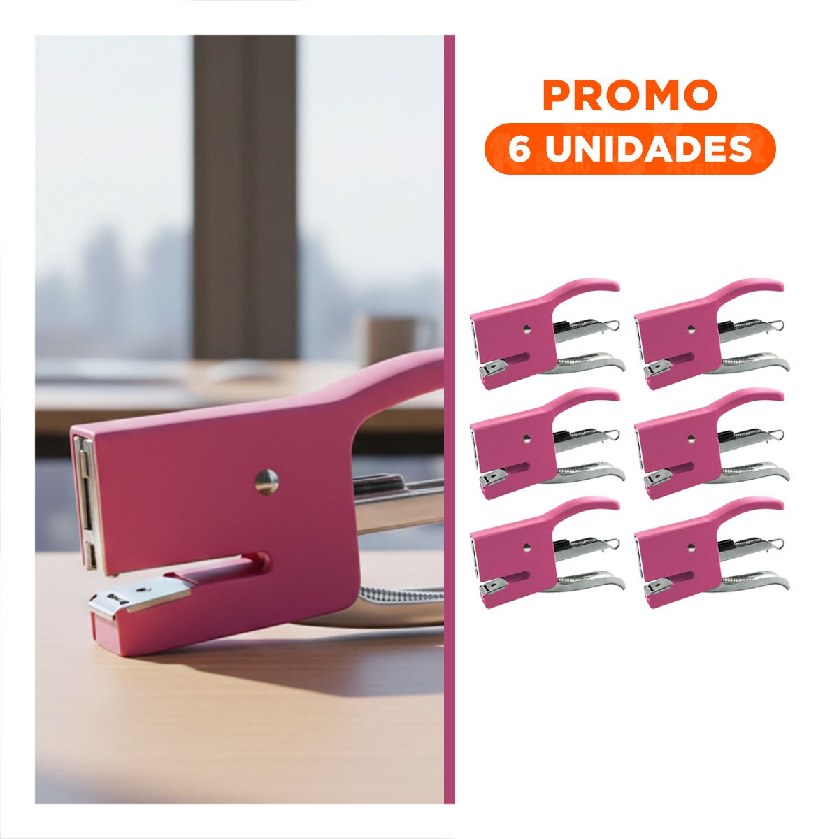 PACK6 ERGONOMICO MINI TIPO ALICATE ROSADO PARA 15 HOJAS ESCRITORIO - 1